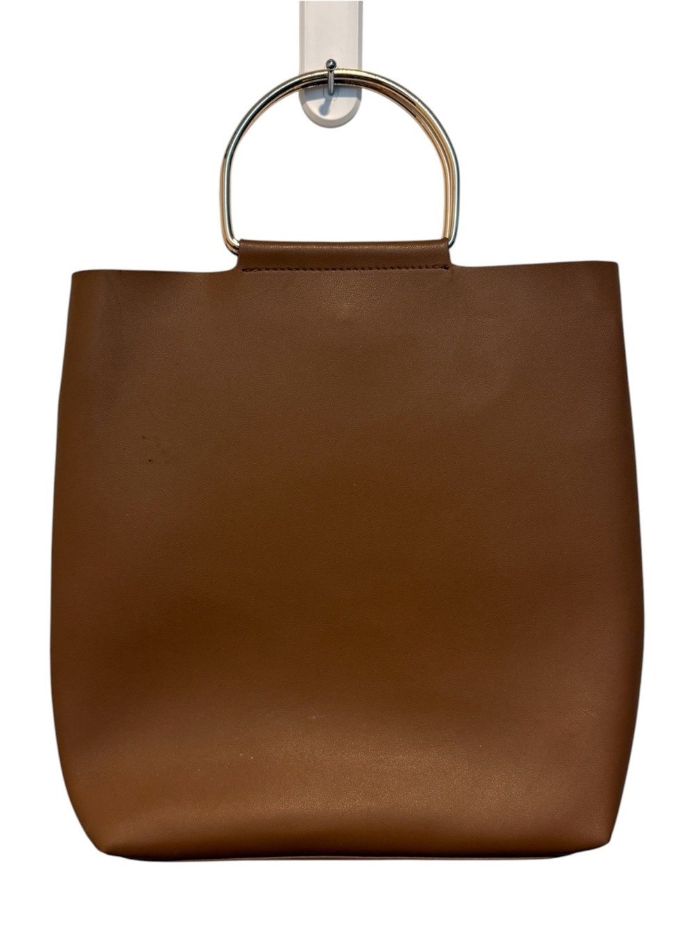 Brown Structured Tote Bag with Metal Handle Minimalist Classic Chic